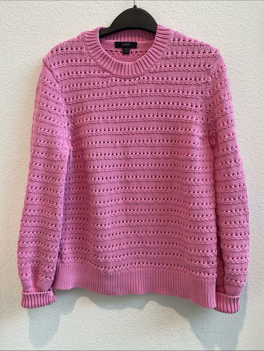 J. Crew Bubblegum Pink Open-Stitch Crewneck Sweater